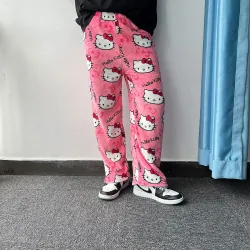 Dámské pyžamové kalhoty Hello Kitty z flanelu