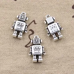 12 ks přívěsků 3D mechanický robot - 18x11x4mm starobylá bronzová a stříbrná barva