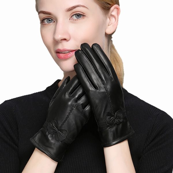 Dámské kožené rukavice s mašličkou