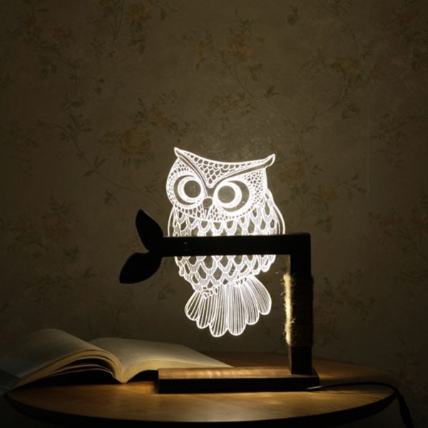 3D Stolní lampa dřevěná sova