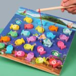 Dětská vzdělávací dřevěná hra Magnetické rybaření
