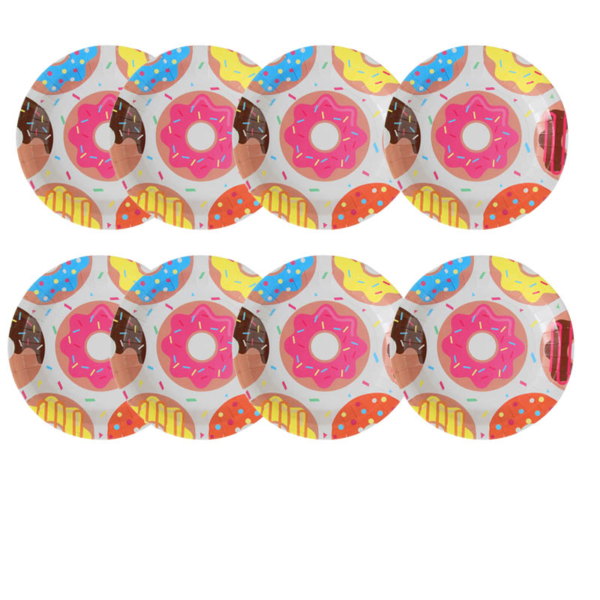 Papírové narozeninové talířky ve vzoru donutů