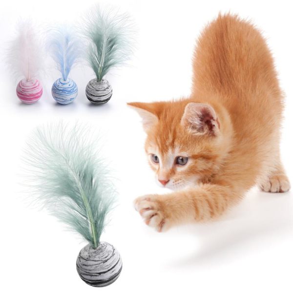 Kočičí hračka - míček s peříčkem