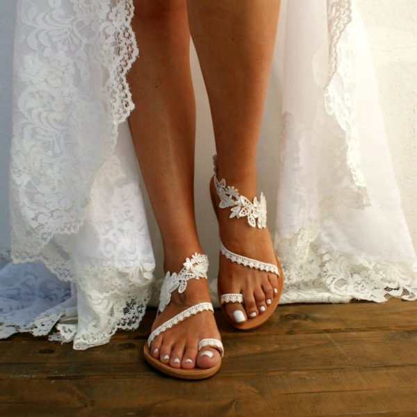 Dámské letní krajkové roztomilé bílé sandálky