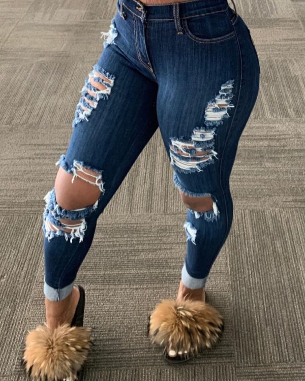 Dámské stylové roztrhané úzké džíny