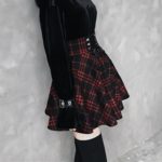 Gotická kostkovaná mini sukně s vysokým šněrovacím pasem