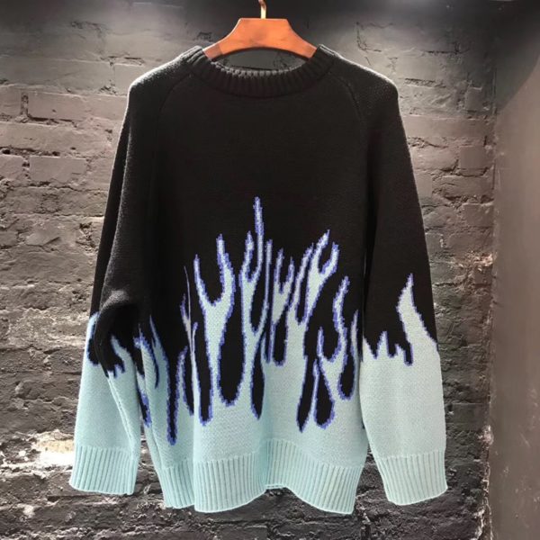 Pánský podzimní svetr s plameny - Black, Xxl