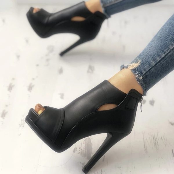 Luxusní dámské boty s vysokým podpatkem - Black, 43