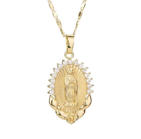 Zirkonový náhrdelník s přívěskem Panny Marie - Silver