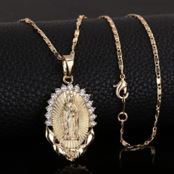 Zirkonový náhrdelník s přívěskem Panny Marie - Silver