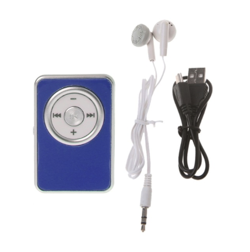 MP3 přehrávač mini + Sluchátka + USB kabel - 5 barev - Modra