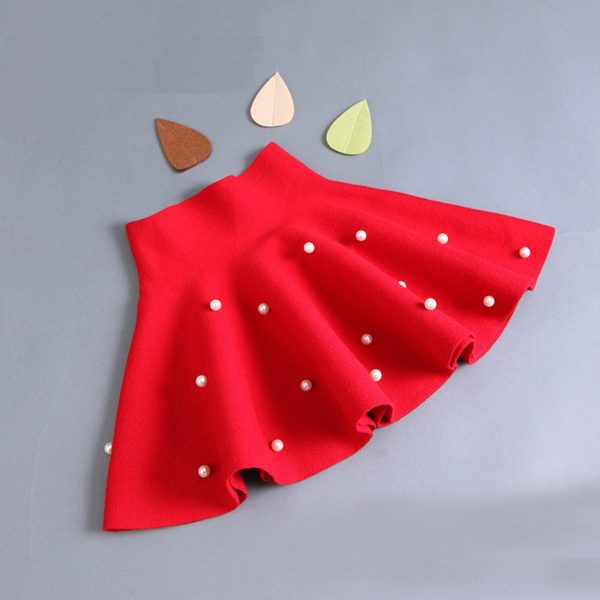 Dívčí sukně s vysokým pasem a perlami - Cervena, 7