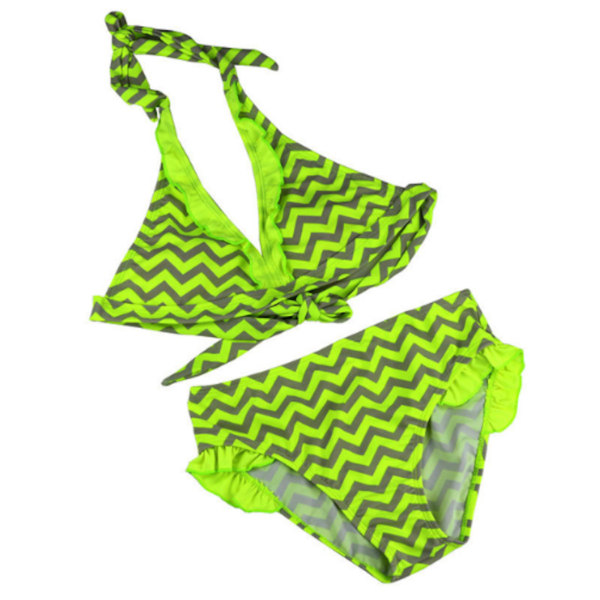 Dívčí dvoudílné plavky se vzorem - Zelené - 14