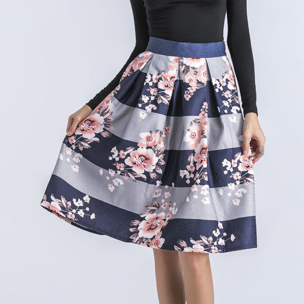Dámská pruhovaná sukně s květinami - L