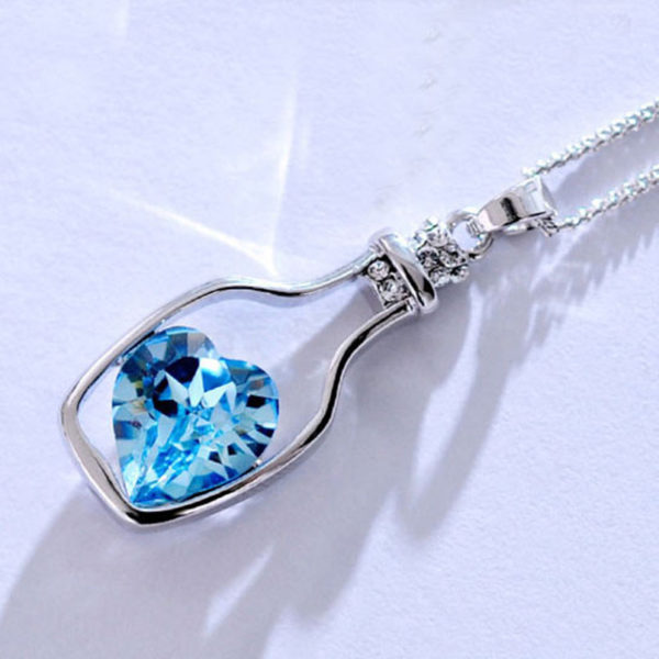 Dámský náhrdelník - Srdce v lahvi - 3 barvy - Modra