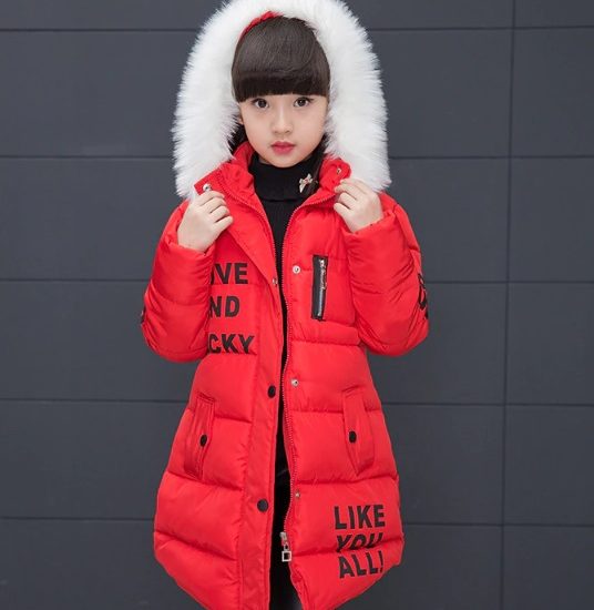Dívčí dlouhý kabát s kožíškem - 2 barvy - Cervena, 11