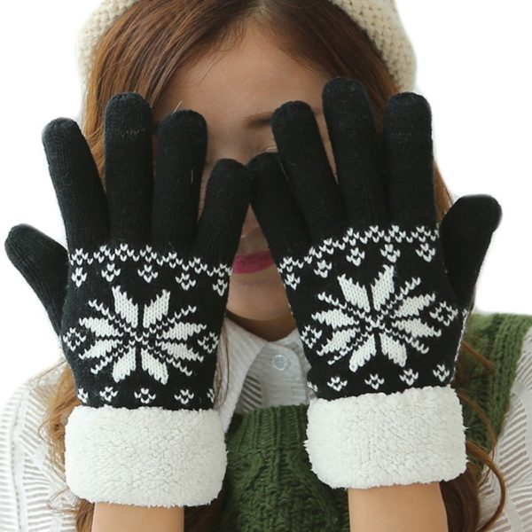 Dámské zimní rukavice s vločkou - 4 barvy - Cerna