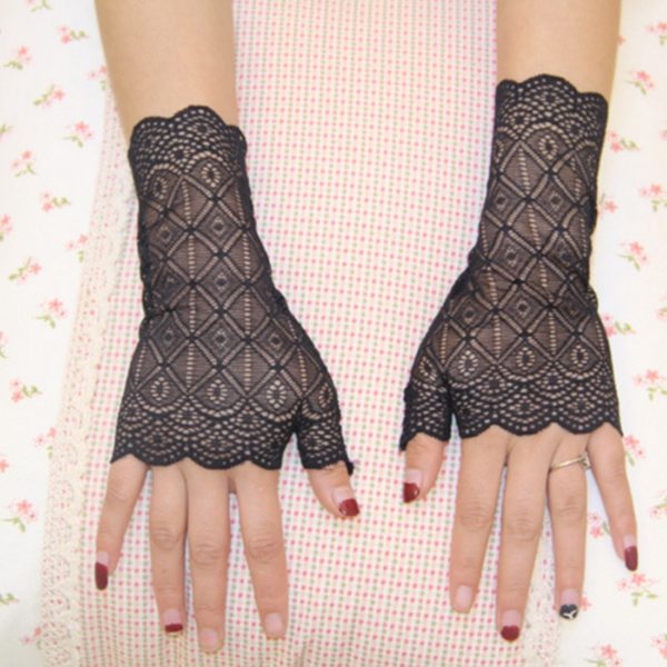 Dámské krajkové rukavice bez prstů - 2 barvy - Cerna