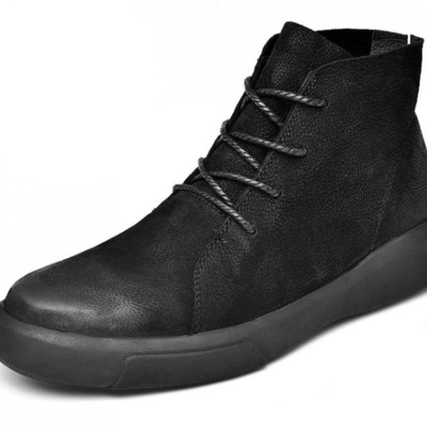 Pánské zimní kožené boty na šněrování - 2 barvy - Cerna, 47