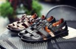Pánské kožené páskové sandály - Hneda, 46