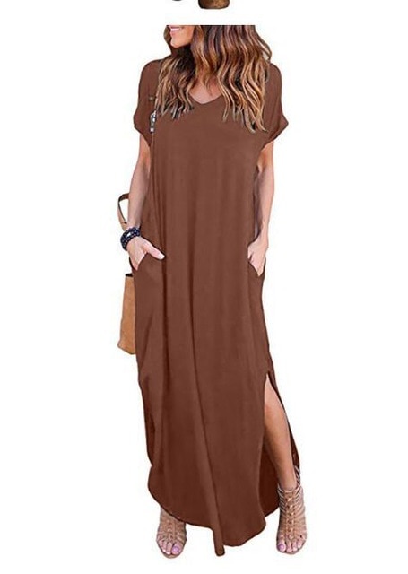 Dámské volné letní dlouhé šaty AMIRA + size - Burgundy, 5XL
