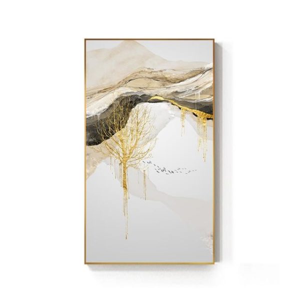 Abstraktní zlatý obraz - 15x28cm-no-frame, Flowing-golden-sun-a