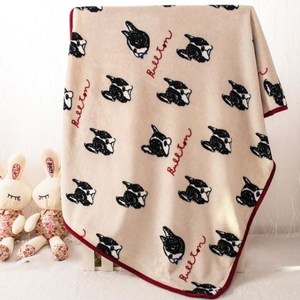Teplá deka pro psy se vzorem - Beige-bulldog, 100-x-75-cm