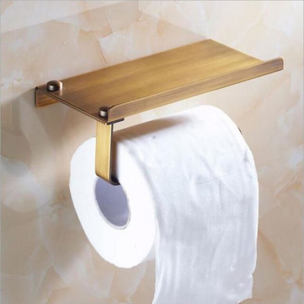 Držák na toaletní papír s poličkou - Bronze