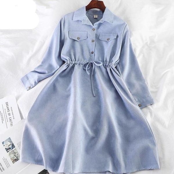 Košilové šaty s dlouhým rukávem - Sky-blue, One-size