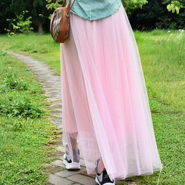 Dlouhá tylová sukně - Light-pink, Length-75cm