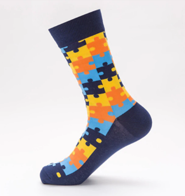 Pánské vysoké ponožky - Puzzle - Tmave-modra