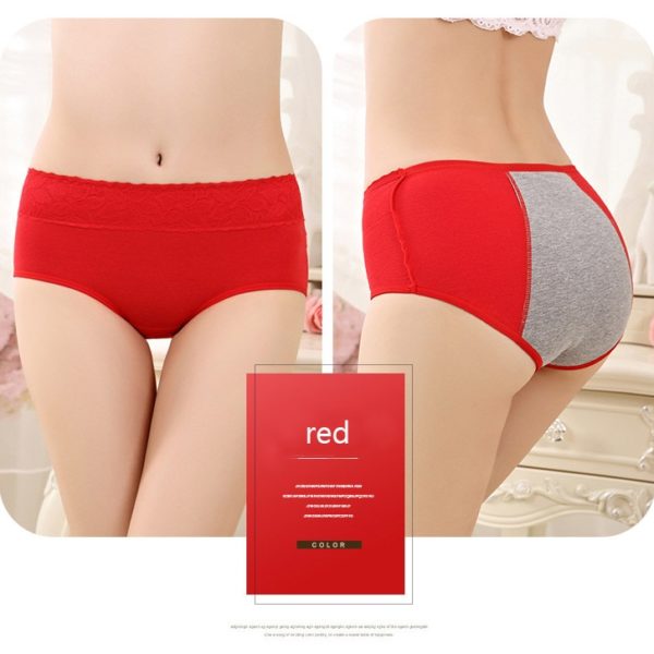 Bezešvé menstruační kalhotky s vysokým pasem - Cervena, Xl