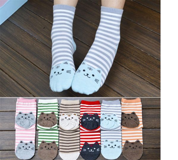 Dámské ponožky se vzorem kočky - Cervena