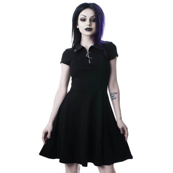 Gotické šaty s krátkým rukávem černé - Xs