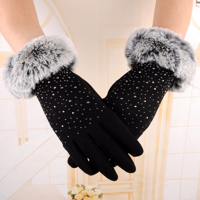 Dámské zimní rukavice s kožíškem - Cerna