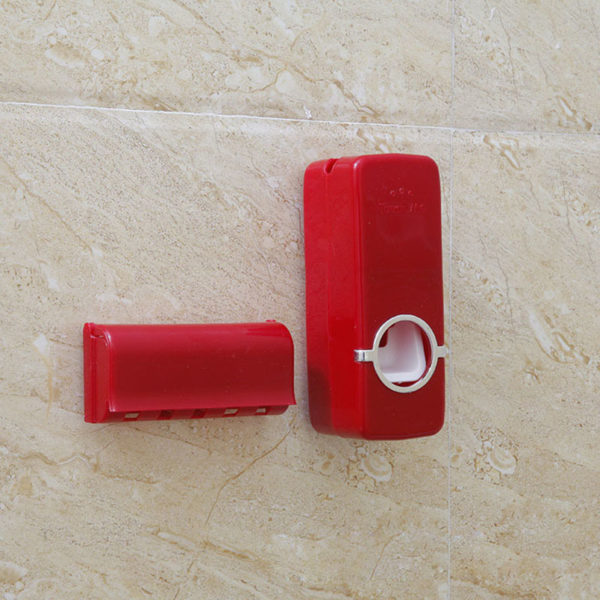Dávkovač zubní pasty a držák kartáčků 2 ks - Cervena