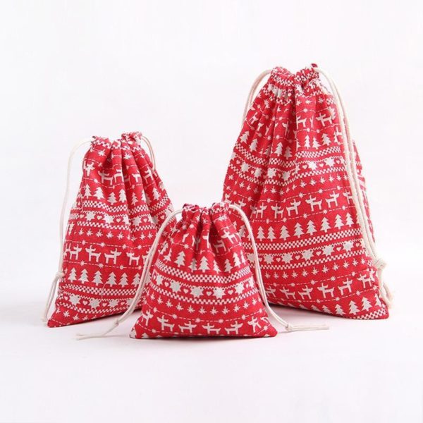 Látkový stahovací sáček na dárky s vánoční tématikou - Cervena, Cca-25-x-32-cm
