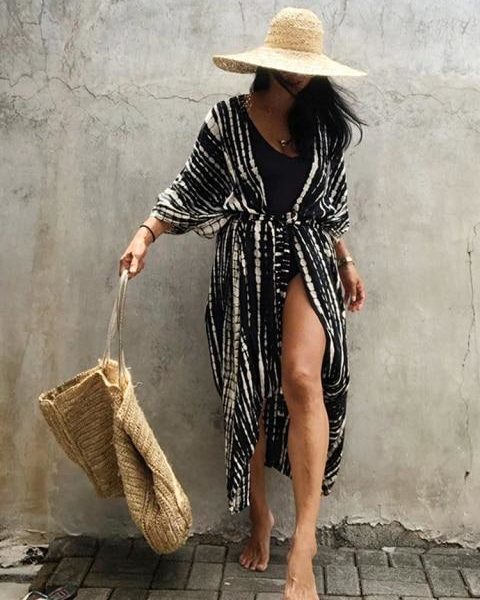 Letní plážové kimono - Black, One-size