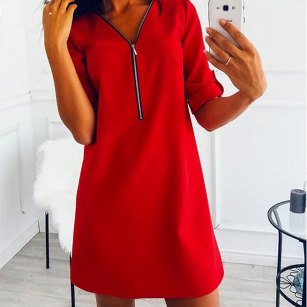 Módní trendy zajímavé nádherné dámské šaty se zipem - Cervena, 2xl