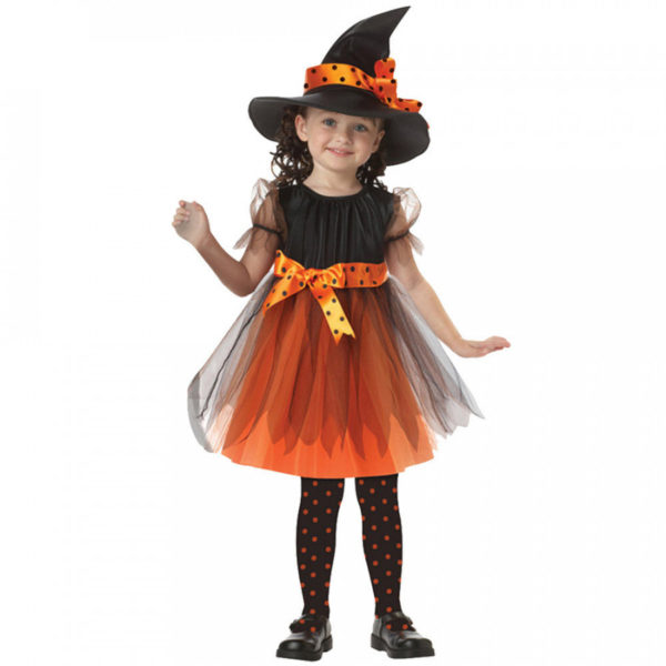 Dětský kostým čarodějnice Hevis - oranžový - 15t