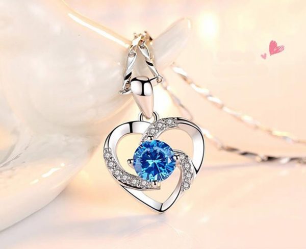 Luxusní stříbrný řetízek s křišťálovým srdcem - Blue, 40 cm